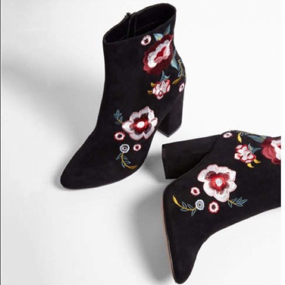 Floral Embroidered Heel Booties